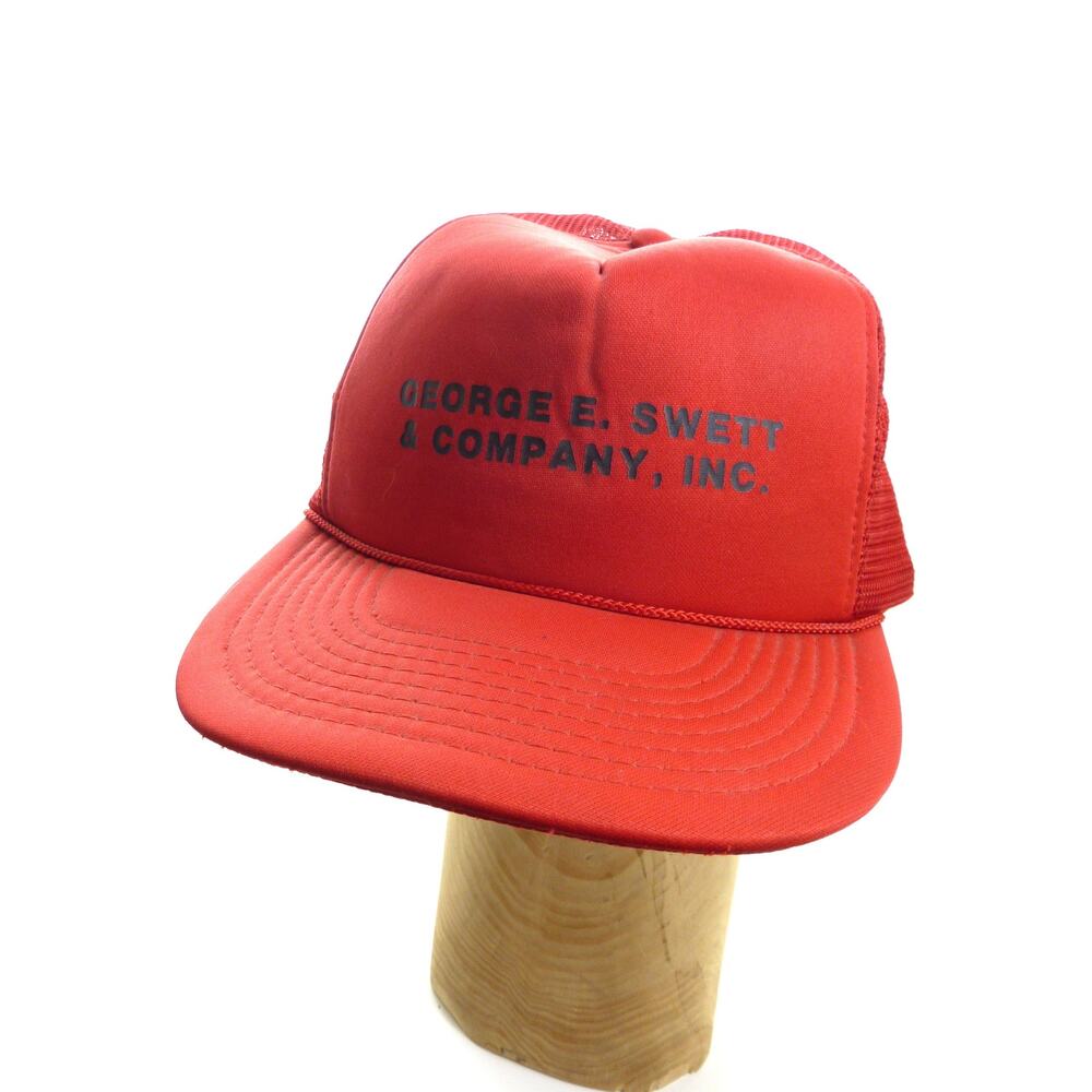 Vintage George E Swett Advertising Trucker Hat Snapback Mesh Red Foam Cap Mens